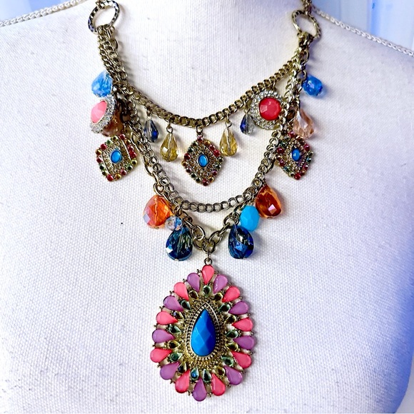 Statement‎ Necklace Lot of 2 Pieces Layered Jewelry Necklace Accessories - Picture 2 of 9